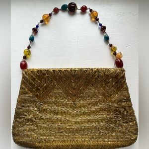 Vintage Gold Beaded Evening Bag from Marshall Fields with Beaded Handle